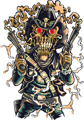 Fototapeta premium skull cow boy with guns mummy design tattoo design