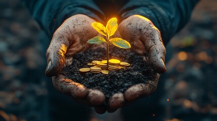 Business growth concept hand holding growing tree