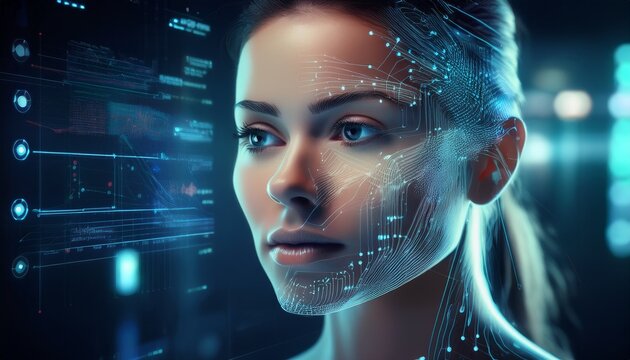 K&uuml;nstliche Intelligenz analysiert Gesicht am Monitor