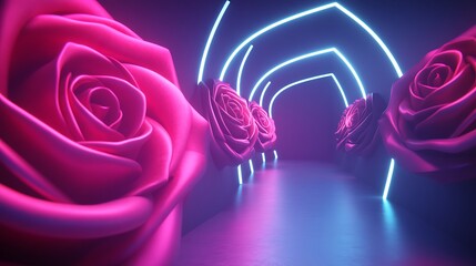 Pink and blue neon rose tunnel