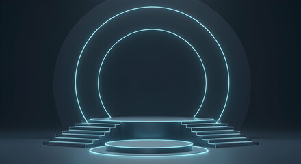 Fototapeta premium Modern Futuristic Stage Design with Neon Light Accents