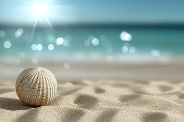 Abstract blurred background, tropical summer beach nature with sunlight rays. Copy space, summer vacation concept.