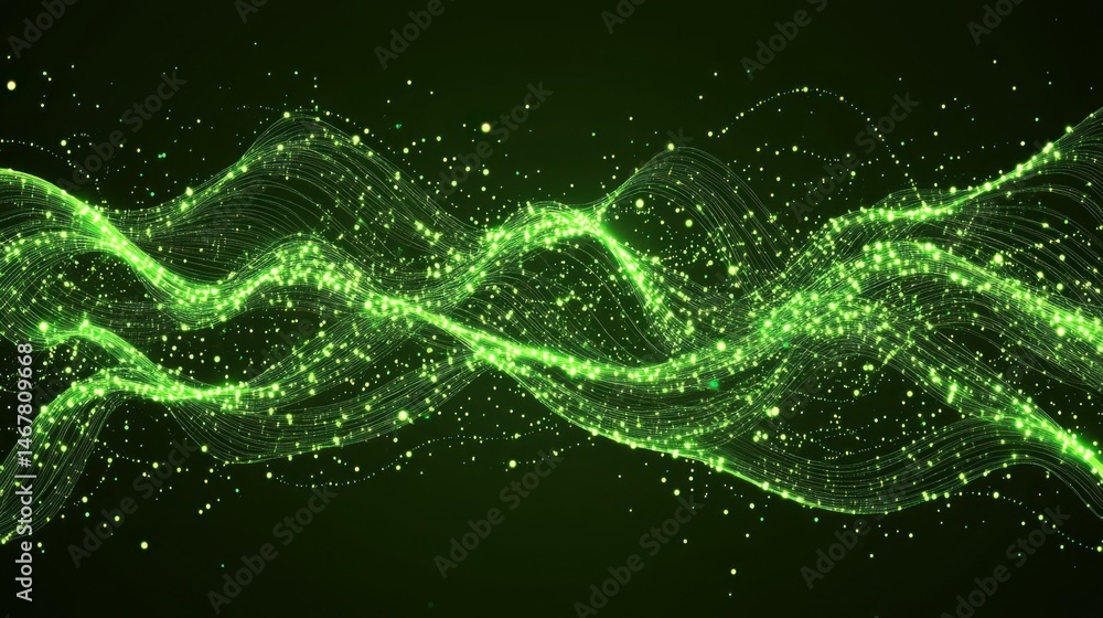 Poster abstract green digital matrix with glowing lines and graphs for financial and technology backgrounds