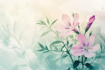 Delicate pastel flowers in a soft, painted style.