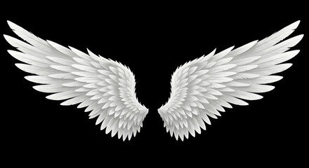 Obraz premium Ethereal White Angel Wings Isolated on Black Background for Art Use
