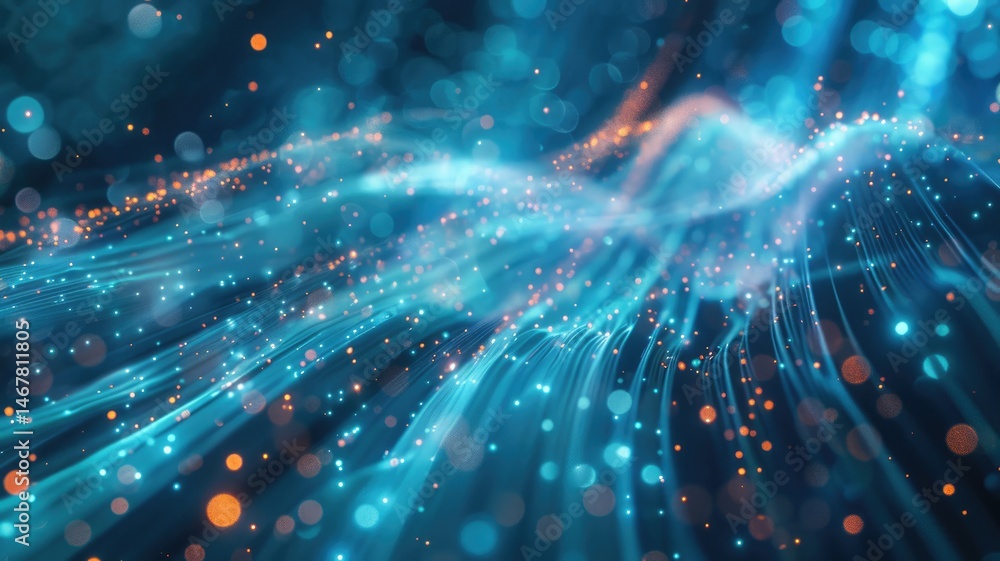 Poster abstract picture of blue light particle with digital technology style design connecting become dynam
