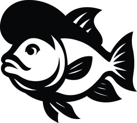 Bold Black and White Fish Silhouette Design, Strong Fish Shape Vector
