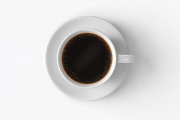 Obraz premium Overhead view of a cup of black coffee on a saucer.