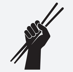 chopstick with hand silhouette vector art illustration, hand holding chopsticks