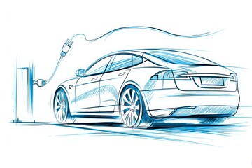 Electric Car Sketch: Charging Closeup - Clean energy, eco-friendly transport, future mobility, sustainable driving, quick charge