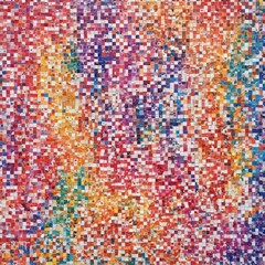 Abstract rainbow pixel art, scattered squares on white , clean, technology