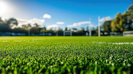 Lush Green Sports Field on a Sunny Day Invites Activity and Competition