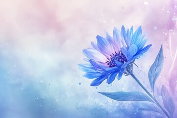 Obraz premium Delicate, pastel-toned floral illustration, showcasing a vibrant blue flower.