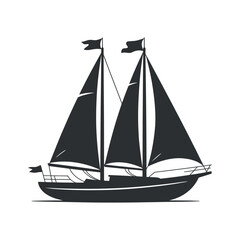 Classic Black and White Silhouette of a Sailing Yacht with Flags