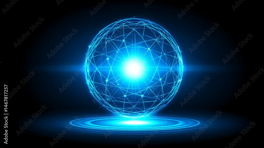 Poster global network connection sphere - abstract glowing sphere representing global network connections, 