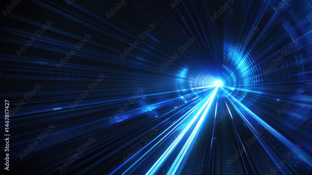 Poster this striking image features a vibrant blue light projected into a dark tunnel, creating a dynamic v