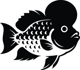 Striking Black and White Illustration of a Decorative Fish, Bold Artistic Fish Design