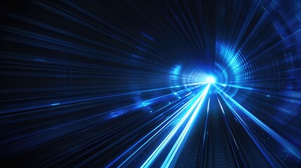 This striking image features a vibrant blue light projected into a dark tunnel, creating a dynamic visual effect. Ideal for themes of technology and speed.