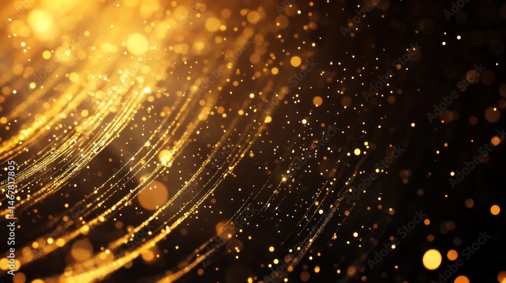 Poster golden trails of shimmering light across a dark canvas for elegant design
