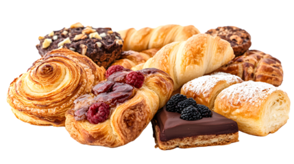 Assorted pastries including chocolate isolated on white background 