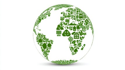 Obraz premium Green Earth Sustainable Building Technology - Eco-friendly homes, renewable energy, sustainable practices, global conservation, environmental protection. A symbol of a green future