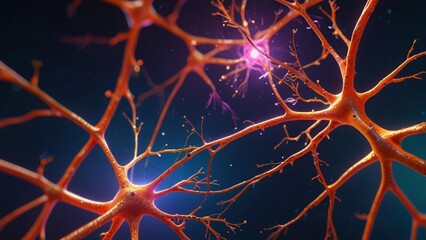 3D Rendering Showcasing Brain Neuron Interaction.