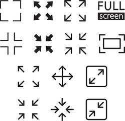 Fullscreen and resize arrow vector icon set—expand & contract symbols