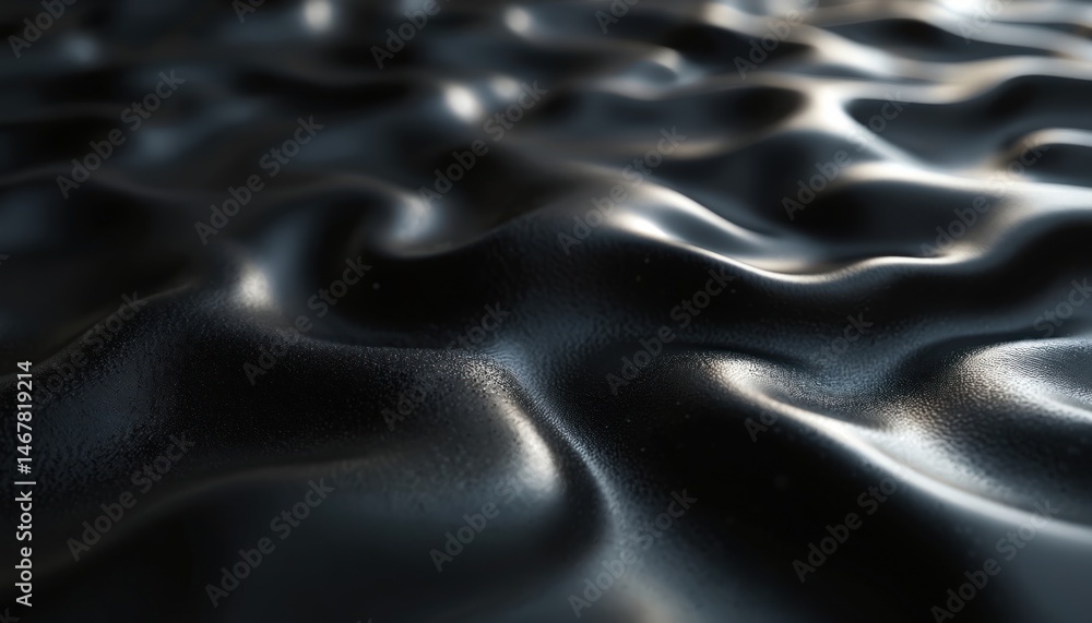 Poster abstract dark wavy texture. black liquid surface. metallic shiny waves background. modern design tem