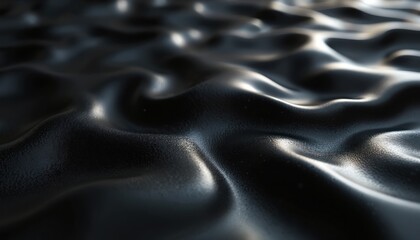 Abstract dark wavy texture. Black liquid surface. Metallic shiny waves background. Modern design template. 3D rendering illustration. Geometric design for website, poster, banner or wallpaper.