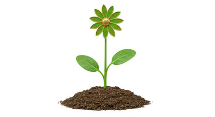Isolated Green Flower in Soil Spring Growth