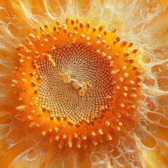 September Sunny Pollen Macro sunflower with bee golden hour backlight square ultradetailed pollen textures Image