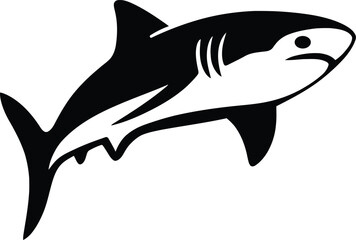 Powerful Shark Silhouette Against a White Background, Dynamic Shark Design Graphic