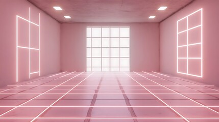 Pink neon room, minimalist design