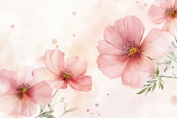 Delicate pink flowers on a soft watercolor background.