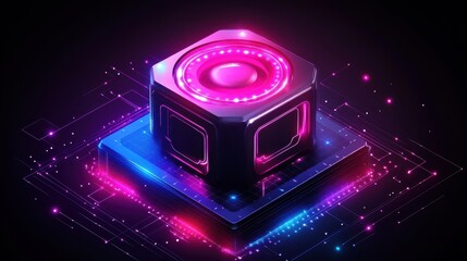 Futuristic processor core with neon glow showcasing advanced technology and data processing for modern innovation in computer science