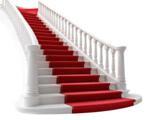 Elegant red carpet stairs luxurious venue architectural design bright lighting isolated on transparent background