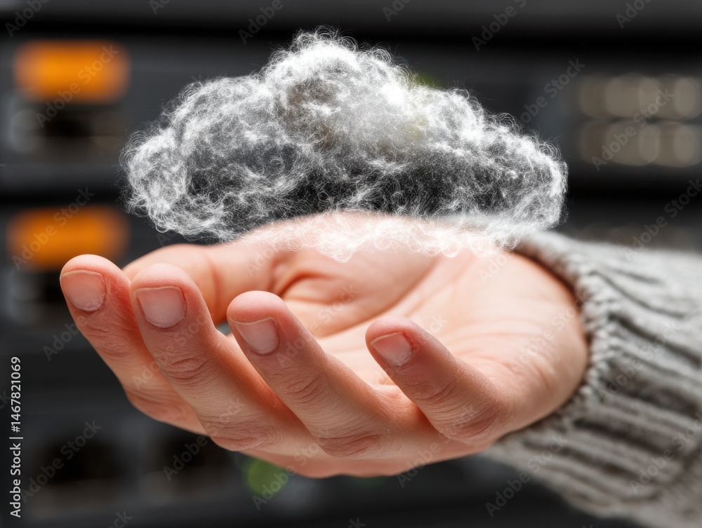 Fototapete Hand Holding a Cloud: Symbolizing Cloud Computing and Technology Integration