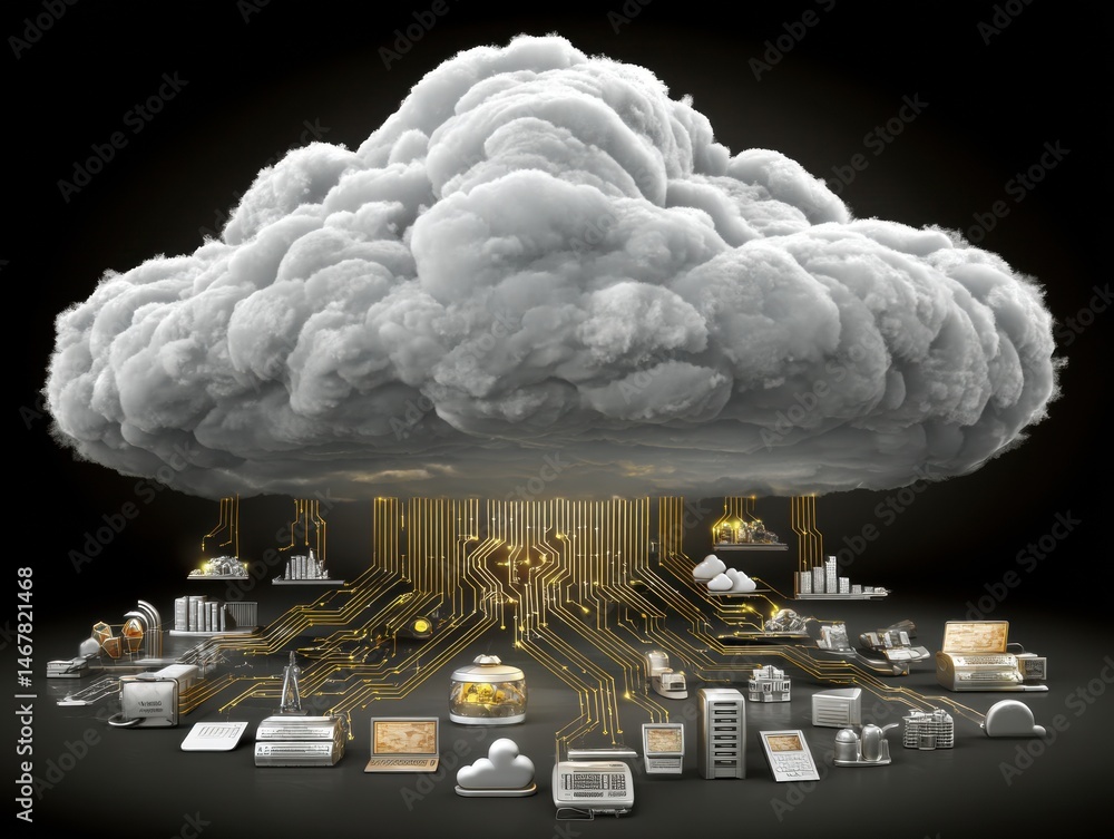 Poster Conceptual Illustration of Cloud Computing with Data Flow and Digital Infrastructure