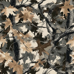 Realistic camouflage seamless pattern. Hunting camo for cloth, weapons or vehicles. Forest vector camouflage pattern