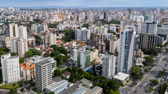 Urban skyline with high-rise buildings