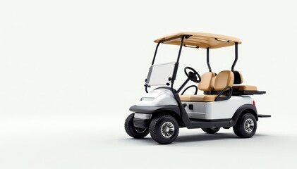 Clean, white background showcasing a single golf cart , outdoor, driving, cart