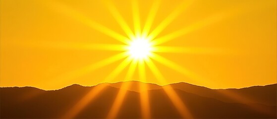 Bright sun rising over mountains; nature scene