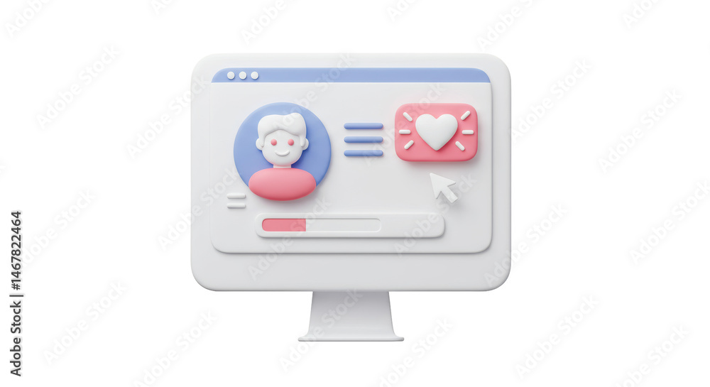 Poster isolated computer screen with social media profile interface