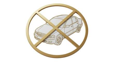 Isolated No Car Sign with Golden Outline