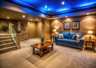 Naklejka premium Taupe & Blue Basement Room Landscape Photography: Ethereal Underground Scene