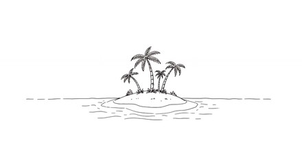 Simple black and white line drawing of a tropical island