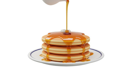 Isolated Syrup Pouring onto Stack of Pancakes on a Plate