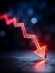 Market Decline Visualization - A of a downward trending graph, symbolizing economic downturn or market crash. Red glowing arrow