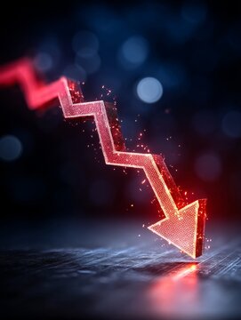 Market Decline Visualization - A of a downward trending graph, symbolizing economic downturn or market crash. Red glowing arrow