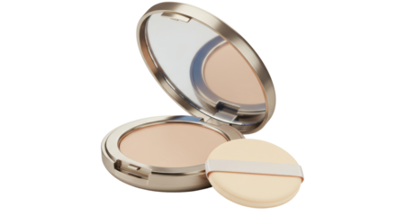 Isolated Beige Powder Compact with Mirror and Puff